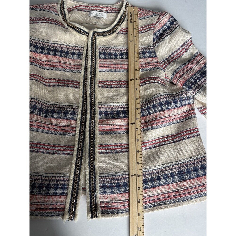 Tahari Cream Striped Tweed Open-Front Blazer Arthur S. Levine - Picture 11 of 16